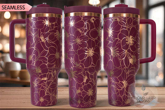 Cherry Blossom Burst Tumbler Wrap SVG | 40oz Laser Engraving File | Rotary Engrave Digital Design | Floral SVG Design