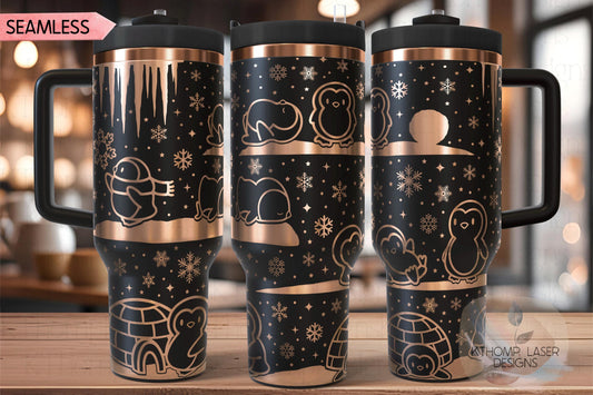 Penguins Cute Winter Penguins Tumbler Wrap SVG | 40oz Laser Engraving File | Rotary Ready Digital Design | Exotic Animal SVG