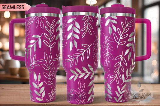 Abstract Leaves Tumbler Wrap SVG | 40oz Laser Engraving File | Rotary Engrave Digital Design | Floral SVG Design