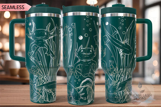 Axolotls Tumbler Wrap SVG | 40oz Laser Engraving File | Rotary Ready Digital Design | Ocean Nautical SVG