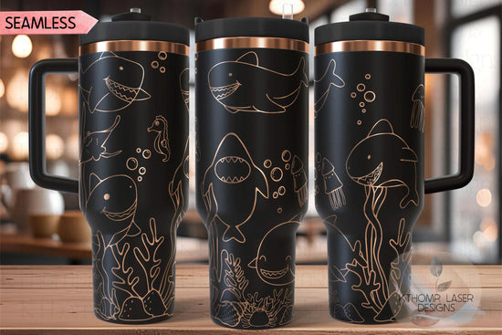 Cute Sharks Ocean Life Tumbler Wrap SVG | 40oz Laser Engraving File | Rotary Ready Digital Design | Ocean Nautical SVG