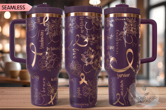 Breast Cancer Floral Tumbler Wrap SVG | 40oz Laser Engraving File | Rotary Ready Digital Design | Support Awareness SVG