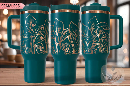 Calla Lilies Laser Engraved TOP Wrap Design for 40oz Tumbler, Top Half, Digital Download, Seamless Design, SVG For Laser Rotary