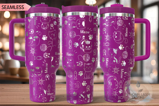 Cat Doodles Tumbler Wrap SVG | 40oz Laser Engraving File | Rotary Ready Digital Design | Pet Lover Gift