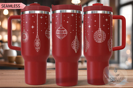 Christmas Ornaments Holiday Tumbler Wrap SVG | 40oz Laser Engraving File | Rotary Ready Digital Design | Seasonal SVG