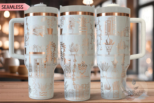 Plants and Books Plant Shelves Tumbler Wrap SVG | 40oz Laser Engraving File | Rotary Engrave Digital Design | Floral SVG Design