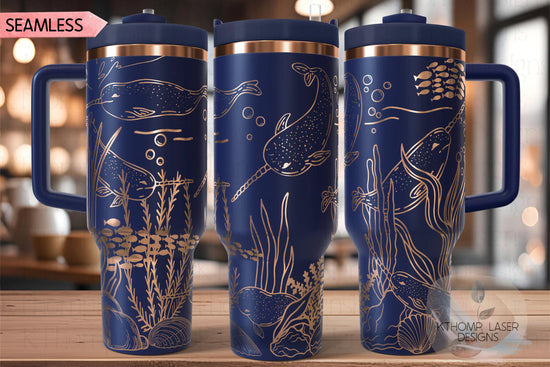 Narwhals Ocean Life Tumbler Wrap SVG | 40oz Laser Engraving File | Rotary Ready Digital Design | Ocean Nautical SVG