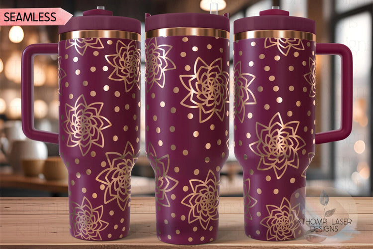 Rose Dots Tumbler Wrap SVG | 40oz Laser Engraving File | Rotary Engrave Digital Design | Floral SVG Design