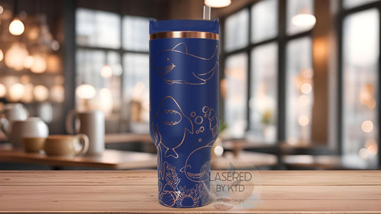 Cute Sharks Ocean Life Tumbler Wrap SVG | 40oz Laser Engraving File | Rotary Ready Digital Design | Ocean Nautical SVG