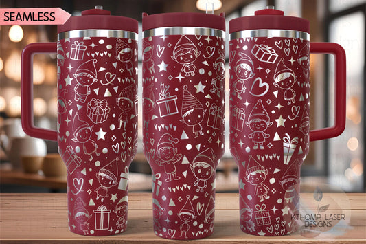Cute Christmas Elves Holiday Tumbler Wrap SVG | 40oz Laser Engraving File | Rotary Ready Digital Design | Seasonal SVG