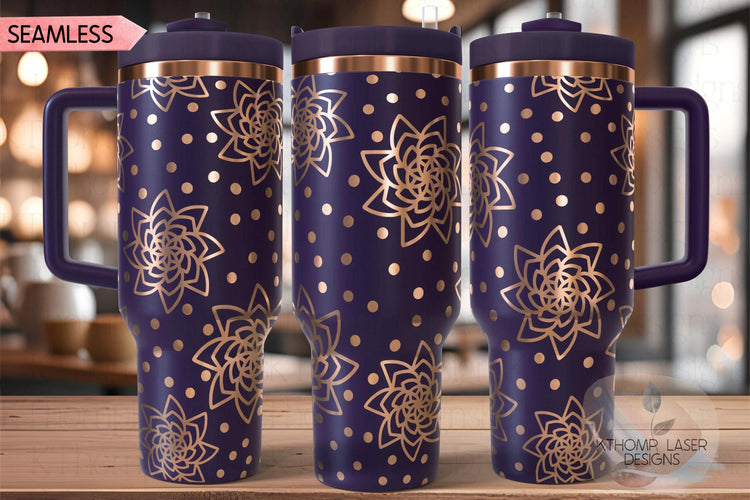 Rose Dots Tumbler Wrap SVG | 40oz Laser Engraving File | Rotary Engrave Digital Design | Floral SVG Design