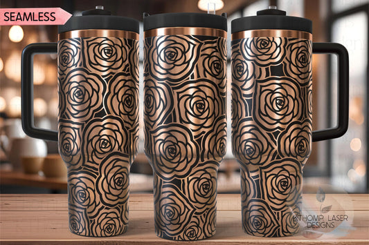 Roses Bursts Tumbler Wrap SVG | 40oz Laser Engraving File | Rotary Engrave Digital Design | Floral SVG Design