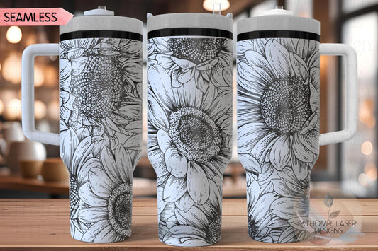 Sunflower Tumbler Wrap SVG | 40oz Laser Engraving File | Rotary Engrave Digital Design | Floral SVG Design
