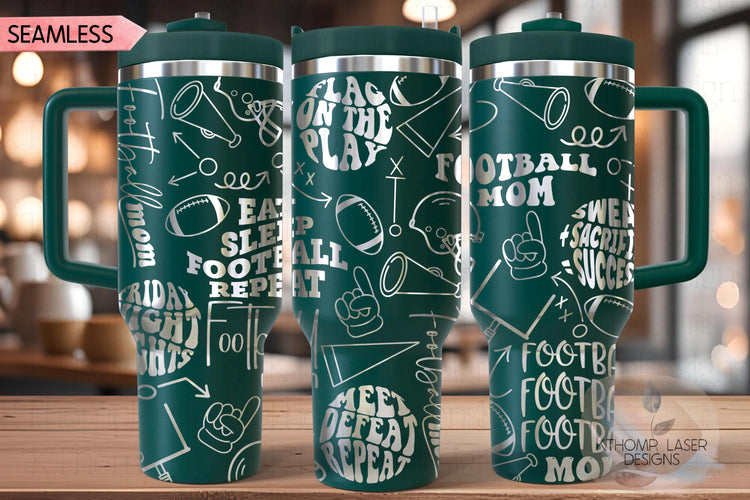 Football Mom 2 Tumbler Wrap SVG | 40oz Laser Engraving File | Rotary Ready Digital Design | Mom Life SVG