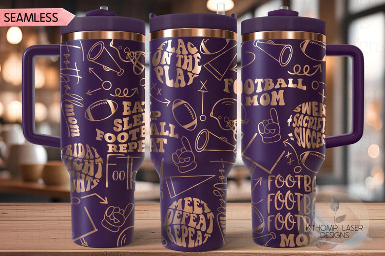 Football Mom 2 Tumbler Wrap SVG | 40oz Laser Engraving File | Rotary Ready Digital Design | Mom Life SVG