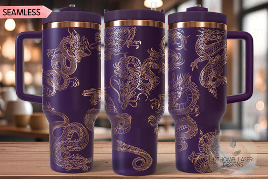 Dragons Tumbler Wrap SVG | 40oz Laser Engraving File | Rotary Ready Digital Design | Fantasy Magic SVG