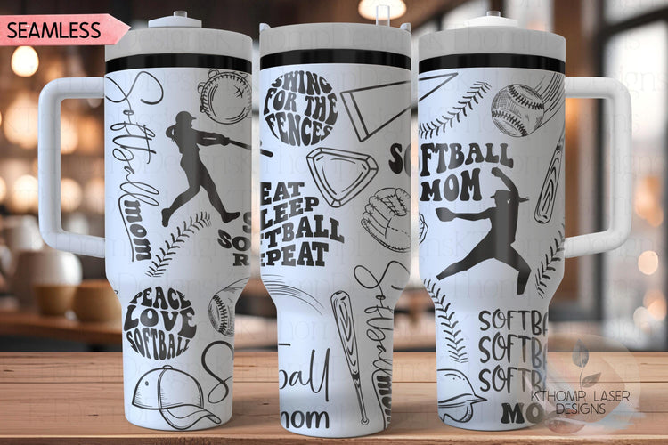Softball Mom Tumbler Wrap SVG | 40oz Laser Engraving File | Rotary Ready Digital Design | Mom Life SVG