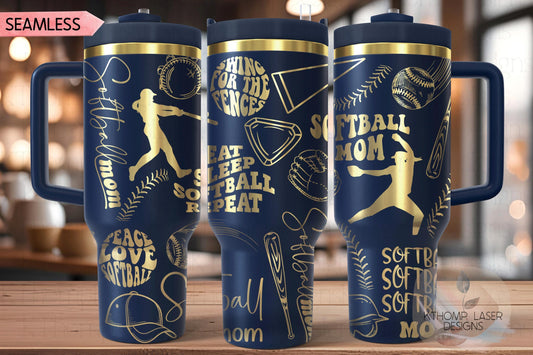 Softball Mom Tumbler Wrap SVG | 40oz Laser Engraving File | Rotary Ready Digital Design | Mom Life SVG