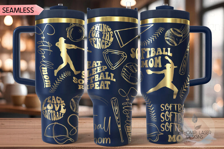 Softball Mom Tumbler Wrap SVG | 40oz Laser Engraving File | Rotary Ready Digital Design | Mom Life SVG
