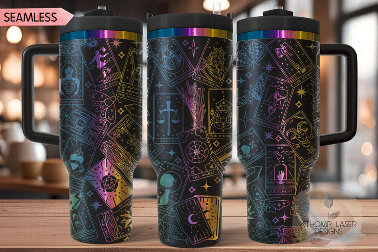 Tarot Cards Witchy Tumbler Wrap SVG | 40oz Laser Engraving File | Rotary Ready Digital Design | Zodiac Boho SVG