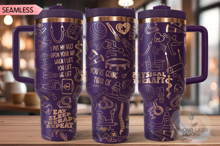Physical Therapist Tumbler Wrap SVG | 40oz Laser Engraving File | Rotary Ready Digital Design | Career Gift SVG