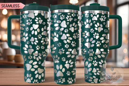 Paw Prints Tumbler Wrap SVG | 40oz Laser Engraving File | Rotary Ready Digital Design | Pet Lover Gift
