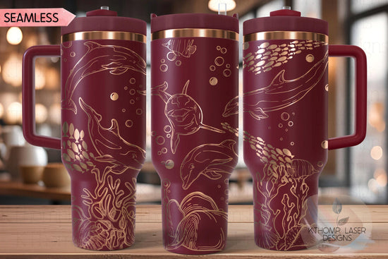 Dolphins Ocean Scene Tumbler Wrap SVG | 40oz Laser Engraving File | Rotary Ready Digital Design | Ocean Nautical SVG