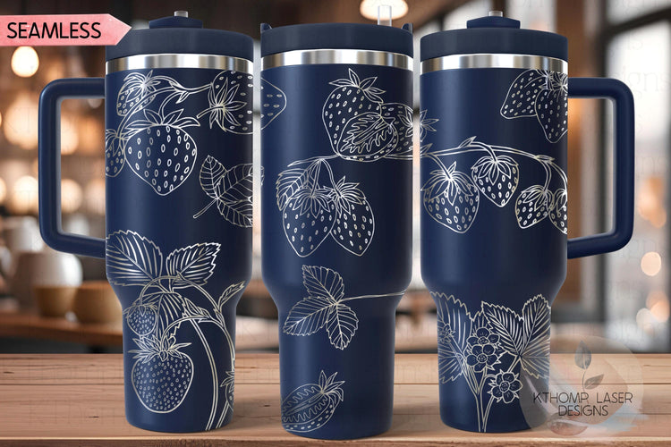 Strawberries Fruit Tumbler Wrap SVG | 40oz Laser Engraving File | Rotary Ready Digital Design | Foodie SVG