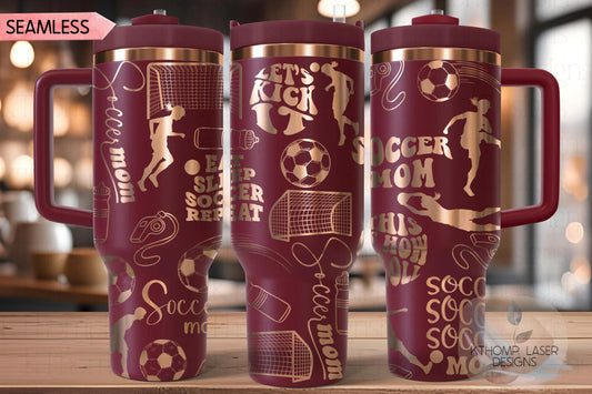 Soccer Mom Female Tumbler Wrap SVG | 40oz Laser Engraving File | Rotary Ready Digital Design | Mom Life SVG