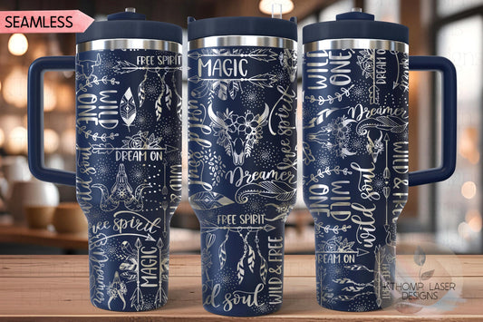 Wild Soul Free Spirit Boho Tumbler Wrap SVG | 40oz Laser Engraving File | Rotary Ready Digital Design | Zodiac Boho SVG