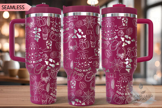 Cowboy Ghosts Halloween Doodles Holiday Tumbler Wrap SVG | 40oz Laser Engraving File | Rotary Ready Digital Design | Seasonal SVG