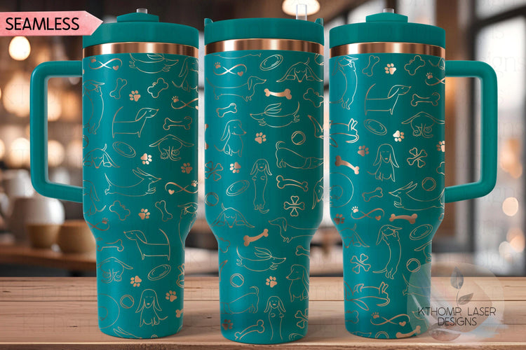 Doodle Dachshunds Tumbler Wrap SVG | 40oz Laser Engraving File | Rotary Engrave Digital Design | Dog Lover Gift