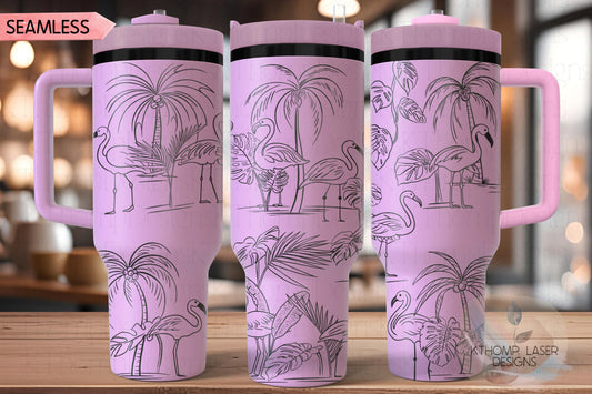 Flamingos Tumbler Wrap SVG | 40oz Laser Engraving File | Rotary Ready Digital Design | Ocean Nautical SVG