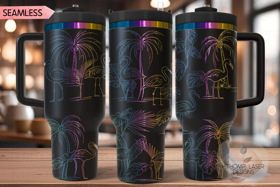 Flamingos Tumbler Wrap SVG | 40oz Laser Engraving File | Rotary Ready Digital Design | Ocean Nautical SVG