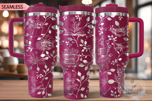 Floral Books Tumbler Wrap SVG | 40oz Laser Engraving File | Rotary Engrave Digital Design | Floral SVG Design