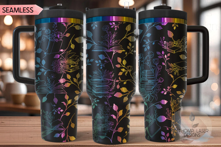 Floral Books Tumbler Wrap SVG | 40oz Laser Engraving File | Rotary Engrave Digital Design | Floral SVG Design