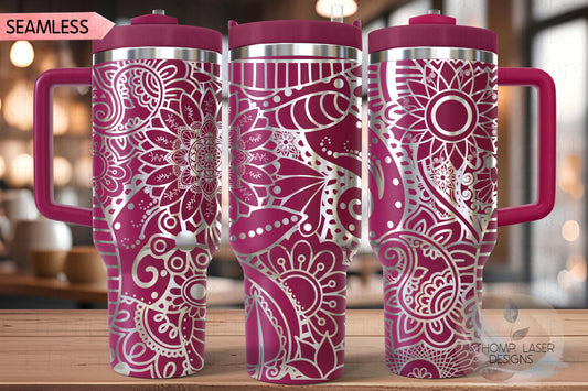 Henna Doodles Tumbler Wrap SVG | 40oz Laser Engraving File | Rotary Ready Digital Design | Zodiac Boho SVG