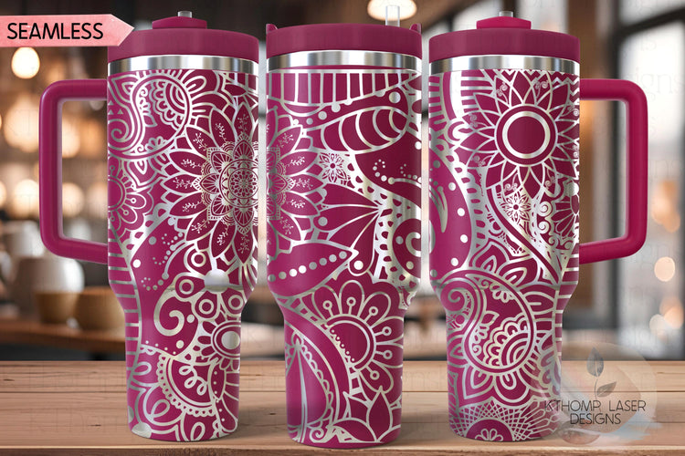 Henna Doodles Tumbler Wrap SVG | 40oz Laser Engraving File | Rotary Ready Digital Design | Zodiac Boho SVG