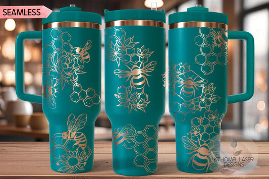 Honey Bees Tumbler Wrap SVG | 40oz Laser Engraving File | Rotary Ready Digital Design | Exotic Animal SVG