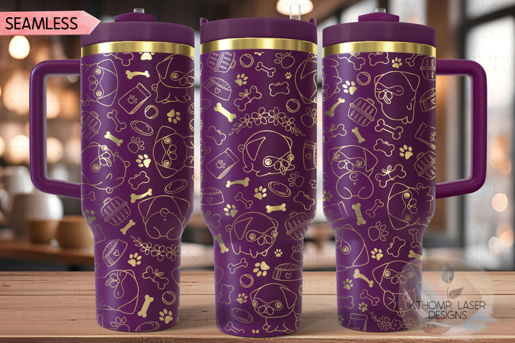 Pugs Tumbler Wrap SVG | 40oz Laser Engraving File | Rotary Engrave Digital Design | Dog Lover Gift