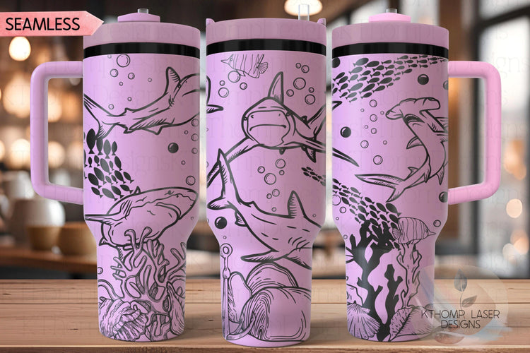 Sharks Tumbler Wrap SVG | 40oz Laser Engraving File | Rotary Ready Digital Design | Ocean Nautical SVG