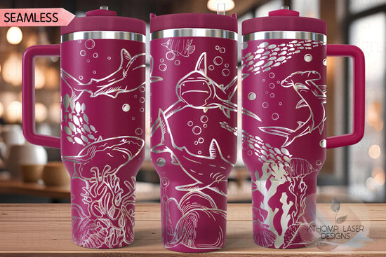 Sharks Tumbler Wrap SVG | 40oz Laser Engraving File | Rotary Ready Digital Design | Ocean Nautical SVG