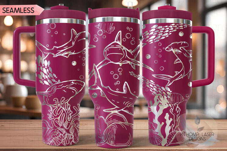 Sharks Tumbler Wrap SVG | 40oz Laser Engraving File | Rotary Ready Digital Design | Ocean Nautical SVG