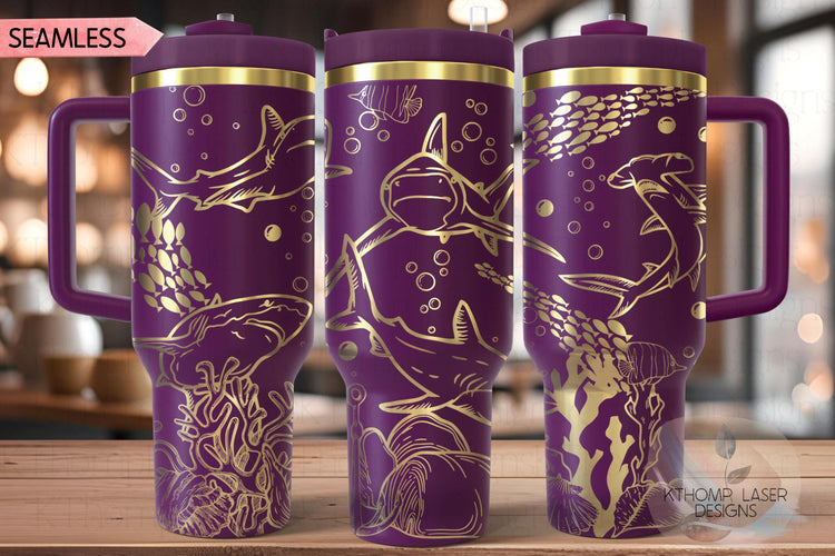 Sharks Tumbler Wrap SVG | 40oz Laser Engraving File | Rotary Ready Digital Design | Ocean Nautical SVG