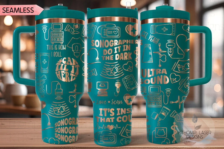Sonographer Ultrasound Tumbler Wrap SVG | 40oz Laser Engraving File | Rotary Ready Digital Design | Career Gift SVG