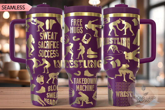 Wrestling Female Tumbler Wrap SVG | 40oz Laser Engraving File | Rotary Ready Digital Design | Sports Fan SVG