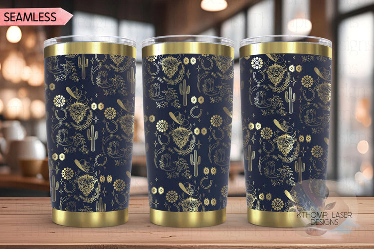 Highland Cow Western Tumbler Wrap SVG | 20oz and 30oz Laser Engraving File | Rotary Ready Digital Design | Western Farm SVG
