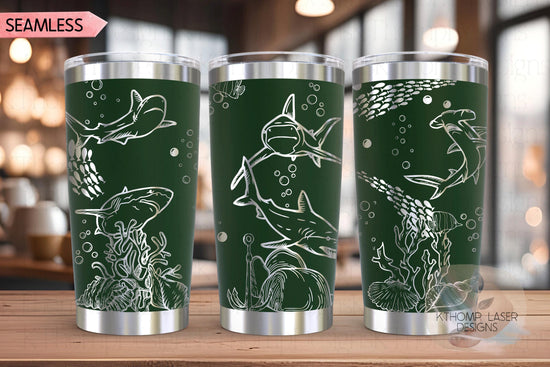 Sharks Tumbler Wrap SVG | 20oz and 30oz Laser Engraving File | Rotary Ready Digital Design | Ocean Nautical SVG
