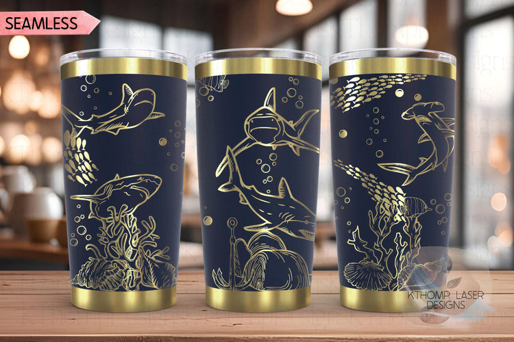 Sharks Tumbler Wrap SVG | 20oz and 30oz Laser Engraving File | Rotary Ready Digital Design | Ocean Nautical SVG