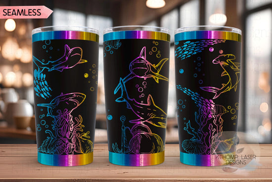 Sharks Tumbler Wrap SVG | 20oz and 30oz Laser Engraving File | Rotary Ready Digital Design | Ocean Nautical SVG